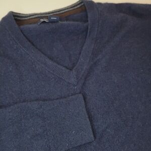 Luxury Cashmere Cremieux Men's L Blue 100% Cashmere V-Neck Pullover Sweater